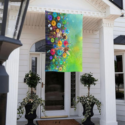 Spring Summer Seasonal Green Floral Flowers Art Flag 3x5 Ft Outdoor Indoor With Grommet Fairy Dragonfly Garden Yard Home Room Banner Decorative Sign