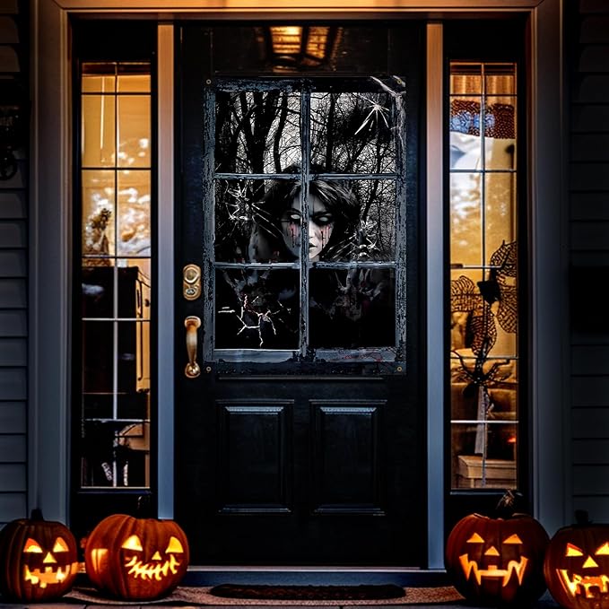 Halloween Window Decorations Spooky Blood Ghost- Halloween Party Hanging Decor, Curtains & Cover for Outdoor Indoor Door Yard Porch Wall Holiday, 32" x 47"