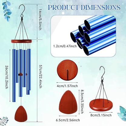 Leinuosen Wind Chimes for Outside Wind Chimes Outdoors Deep Tones 28" with 6 Aluminum Tubes Memorial Sympathy Windchime for Valentine Tree Decor Garden Courtyard Mom Loved One Gifts(Classic,Blue)