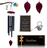Memorial Wind Chimes for Outside - Aluminum Pipes & Pine wood Windchimes Outdoors - Sympathy Gifts for Loss of Loved One - Includes Letter from Heaven & Keepsake Keychain, Garden Decor - Black