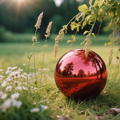 12 Inch Stainless Steel Gazing Ball, Garden Gazing Globe Mirror Ball, Polished Shiny Sphere for Garden Yard Outdoor, Swimming Pool Decoration (Red)