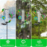 Hummingbird Rain Gauge Outdoor,Decorative Rain Gauges with LED Solar Lights,7” Glass Tube Rain Gauge Freeze Proof for Garden Patio Lawn