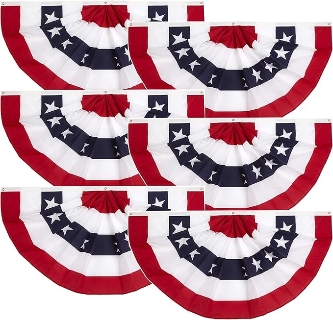 1.5x3 Ft American flags Bunting Flag outdoor- Half Fan Banner Pleated Patriotic Polyester USA Flag for 4th of July Decorations 6-pack
