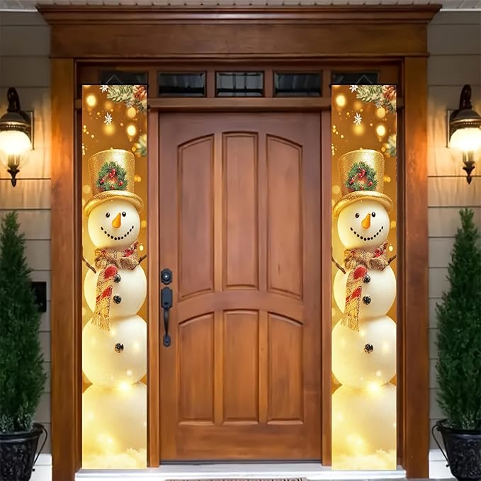 BlissYard Large Christmas Porch Banner Winter Snowman Banner 12x71 Inch Door Banners Decoration Winter Holiday Welcome Sign Front Door Porch Indoor Outdoor Festive Home Decor Hanging Vertical Flag