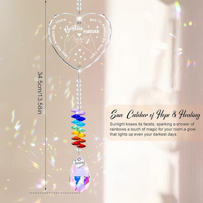 Friendship Gift Suncatcher, Best Friend Crystal Hanging Ornament for Rainbow Maker Bestie Gifts Hanging Crystal Heart Sun Catcher Ornament Gift for Hanging Decoration
