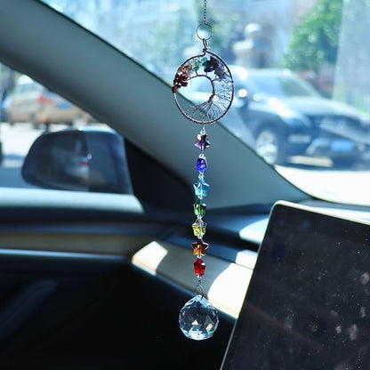 Healing Crystal Decor Tree of Life Car Hanging Accessories Suncatcher, car Charms for Rear View Mirror, Rear View Mirror Accessories, New Car Gift