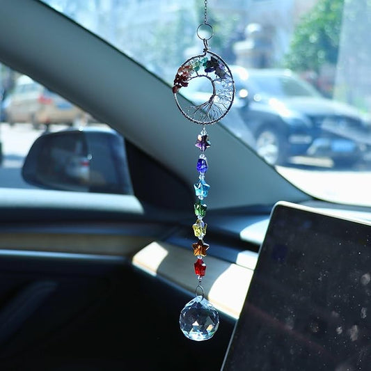 Healing Crystal Decor Tree of Life Car Hanging Accessories Suncatcher, car Charms for Rear View Mirror, Rear View Mirror Accessories, New Car Gift
