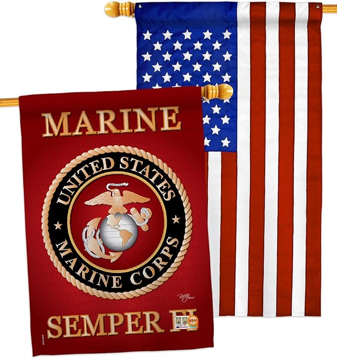 Marine Corps House Flag - Pack Armed Forces USMC Semper Fi United State American Military Veteran Retire Official USA Applique - Banner Small Garden Yard Gift Double-Sided Made in 28 X 40