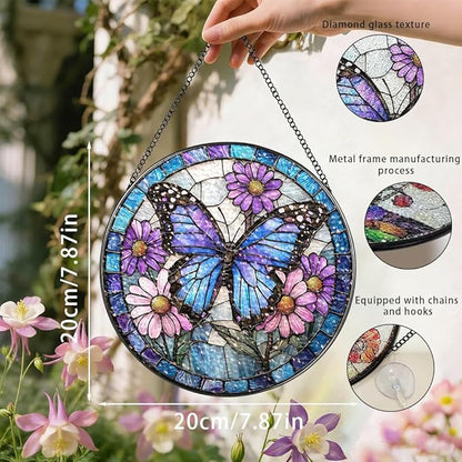 Stained Glass Suncatcher Window Hanging, 7.8 Inch Handmade Sunflower Garden suncatchers, Suncatcher Home Decor,Gift for Women, Mom, Grandma (Butterfly)