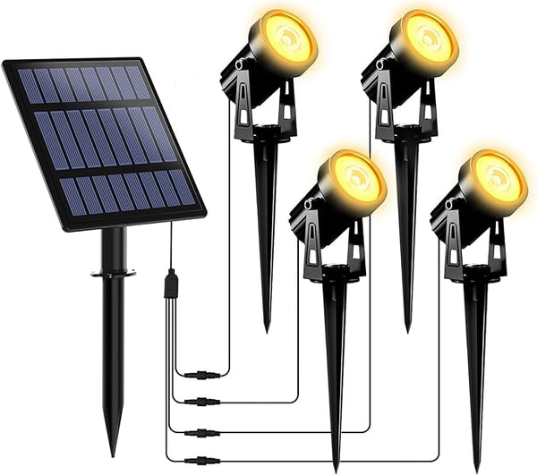 T-SUNUS Solar Christmas Spotlight Outdoor Warm White 3000K, 4-in-1 Spot Lights IP65 Waterproof 9.8ft Cable 5W Separated Panel, Auto On/Off for Garden Flag Tree Patio Yard Driveway Pathway Halloween