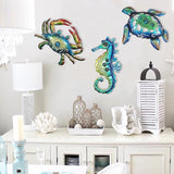 Weibefee Metal Sea Turtle Seahorse Crab Beach Themed Bathroom Wall Art Mother's Day Decor, Ocean Themed Wall Mother's Day Decorations Gift for Home Bathroom,10 Inch, Set of 3…