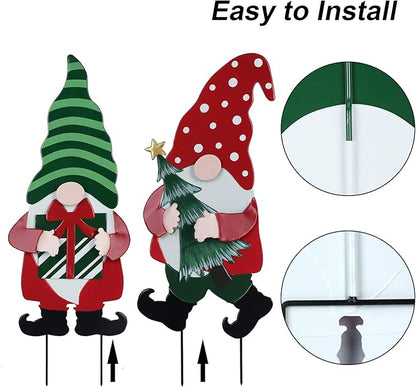 YEAHOME Outdoor Christmas Decorations for Home, Decorative Garden Stakes 2 Pack Gnomes for Christmas Decor, Metal Yard Signs Xmas Decorations for Outside Garden Yard Lawn Patio Holiday Party