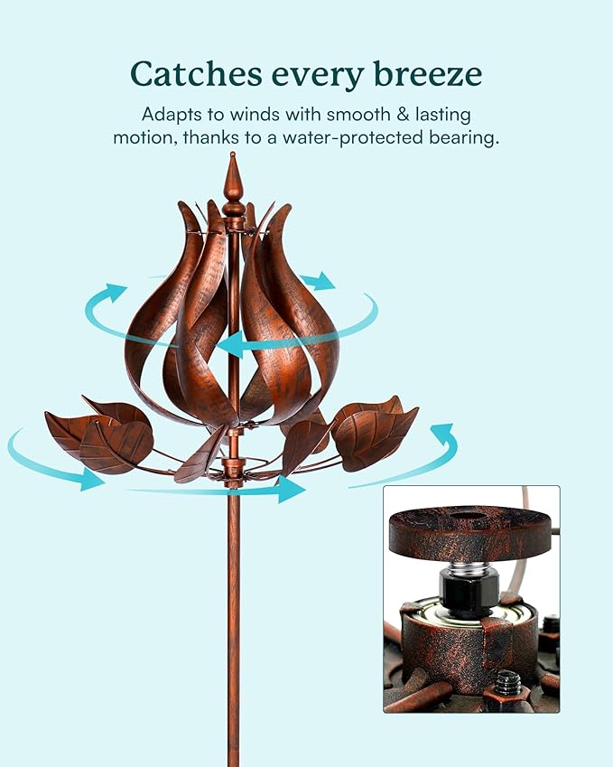 Wind Spinners Outdoor - Large Tulip Metal Wind Spinners with Stake, Garden Windmill Yard Spinner Lawn Decor (24" W x 75" H)