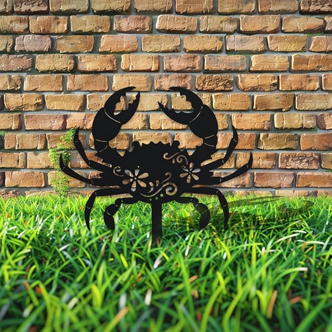 WADORN Crab Metal Decorative Garden Stakes, Funny Crab Sea Metal Silhouette Statues Ocean Animal Garden Ornament Gifts Black Yard Art Decoration for Outdoor Backyard Patio Lawn Walkways Pathway