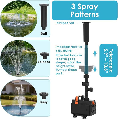 AquaMiracle Submersible Pond Fountain Pump 600GPH | Remote Controlled LED Lights | Outdoor Water Fountain Pump | 3 Fountain Patterns | for Small Ponds, Gardens, Water Feature, Bird Baths