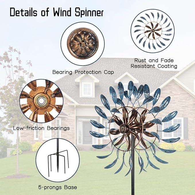 Wind Spinners Outdoor, Metal Windmill for Yard Decor 70 inch, 3D Garden Wind Spinners with Heavy Duty Steel Stake, Gifts for Family Friends