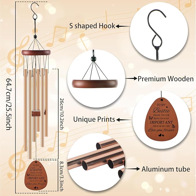 Besties Wind Chimes Gifts - Best Friend BFF Christmas Birthday Gift f, Wind Chime for Outside Garden Yard Decor Women Friend Sister Female Long Distance Friendship Presents