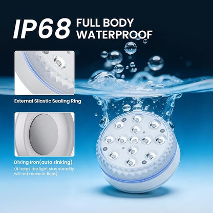 LOFTEK Submersible LED Lights with Remote, 13 LED Pool Lights for Inground Above Ground Pool, IP68 Waterproof 16 Color Changing Underwater Light for Ponds, Hot Tub, Bath, Battery Operated (1 Pack)