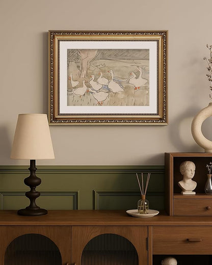 ARPEOTCY Vintage Gold Framed Wall Art, Nursery Duck Paintings, Aesthetic Canvas Picture Prints Artwork with Frame, Classical Victorian Wall Decor for Living Room Bathroom Bedroom 11x14 inch