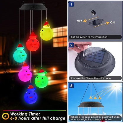 PACETAP Christmas Solar Wind Chimes Outdoor, Color Changing LED Hanging Decor, New Year Garden Decoration for Children/Mom