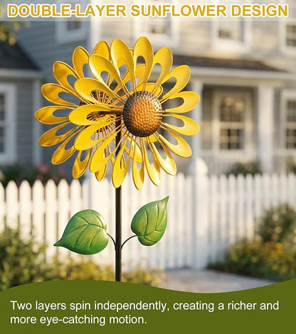 Sunflower Wind Spinners Outdoor, Metal Pinwheel Wind Sculpture for Yard Decorations, Windmill for Yard, Garden, Patio Art
