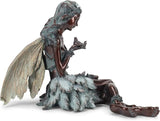 Napco Imports Weathered Bronzetone Sitting Fairy with Bird 12 x 19 Resin Stone Outdoor Garden Statue