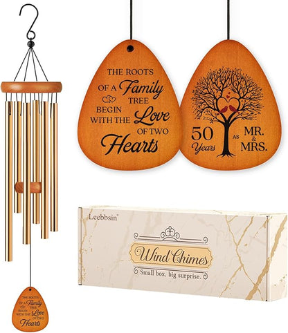 Leebbsin 50th Wedding Anniversary Wind Chime, Happy 50th Anniversary Romantic Gifts for Couple, Parents, Wife, Husband, Friends, Golden Anniversarys Keepsake Gifts Ideas