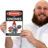 SmartSign Funny Beware Of Gnomes Warning Sign - 10"x7", 40 mil Laminated Rust-free Aluminum - Metal Signs for Wall Decor, Outdoors, Patio, Gifts, Bar, Club, Cafe - Gnomes Theme, Made in USA