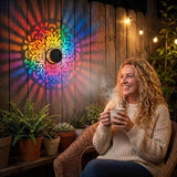 Lscsdf Seven-Color Changing Solar Mandala Projection Wall Light Decorative Solar Mandala Lights Outdoor Waterproof Metal Fence Lights for Yard Garden Post Patio Backyard Decor (1pc)