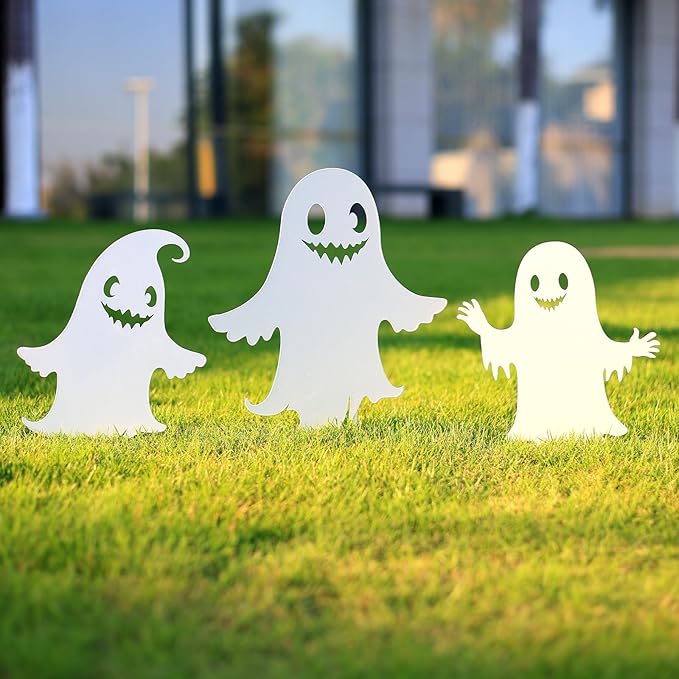 WACLSTDAY Halloween Decorations Ghost Metal Garden Stakes Decor for Outside Gifts for Women/Men,White Silhouette Statues Outdoor for Yard Art, Lawn, Backyard, Pathway, Patio Decorative Easter