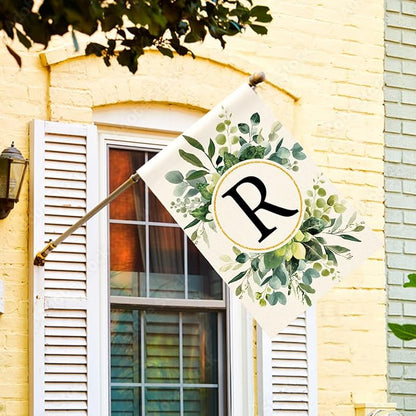 AVOIN colorlife Monogram Letter R Floral House Flag 28x40 Inch Double Sided Outside, Family Last Name Initial Yard Outdoor Decoration