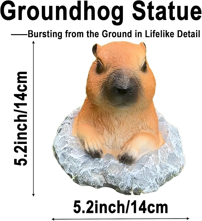 Groundhog Garden Statue 5.2 Inch - Outdoor Lawn Decor Animal Figurine for Yard Patio Flower Bed, Weather Resistant Resin Sculpture, Spring Gardening Gift