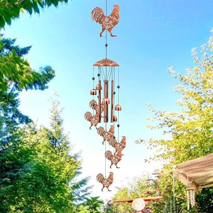 Rooster Wind Chimes for Outside, Rooster Farmhouse Memorial Gifts for Men/Women/Dad/Grandpa, Yard Outdoor Decor, Home Lawn Patio Garden Decoration (Rooster)