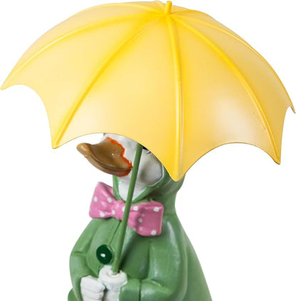 Sitting Duck in Raincoat and Umbrella Outdoor Garden Statue - 10.5"