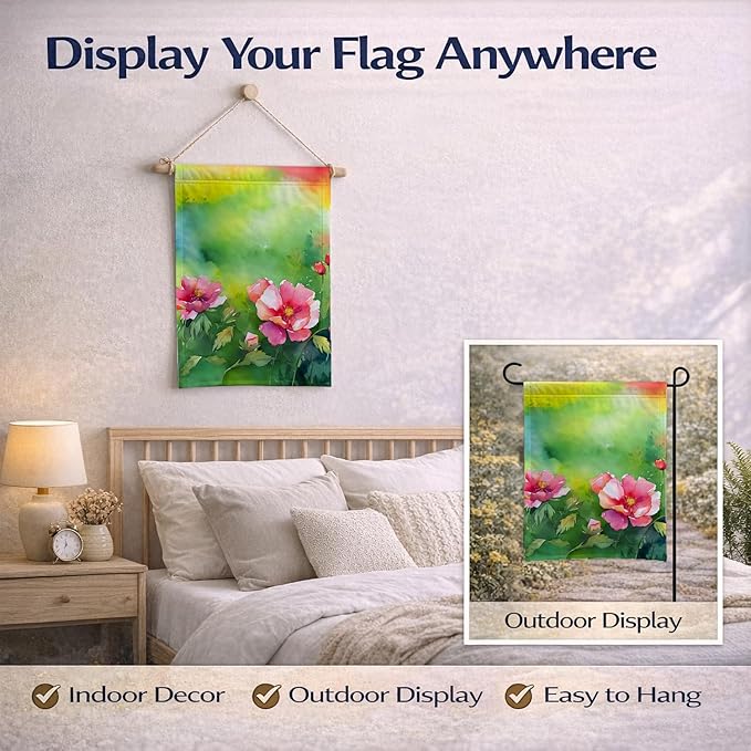 Caroline's Treasures Iowa Wild Prairie Roses in Watercolor Garden Flag Mailbox Flag Decorative Yard Flag Banner Outside Patio Artwork Yard Flower Beds, Garden Size, Multicolor