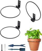 NACETURE Flower Pot Holder Ring for Wall Mount Foldable – Heavy Duty Round Metal Planter Hooks Hangers - Fence Pot Plant Holders Hanging Bracket for Outdoor Indoor (6 Inch 3 Pack)