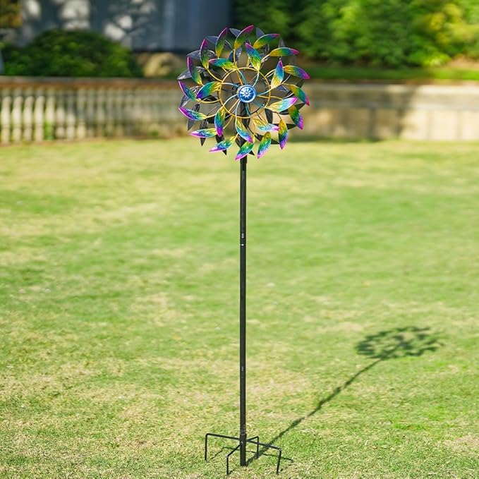DREAMSOUL 360° Wind Spinners Outdoor, 13" Dia Wind Spinner with Metal Stake, Kinetic Two Way Spinner for Yard Garden Outdoor Decor