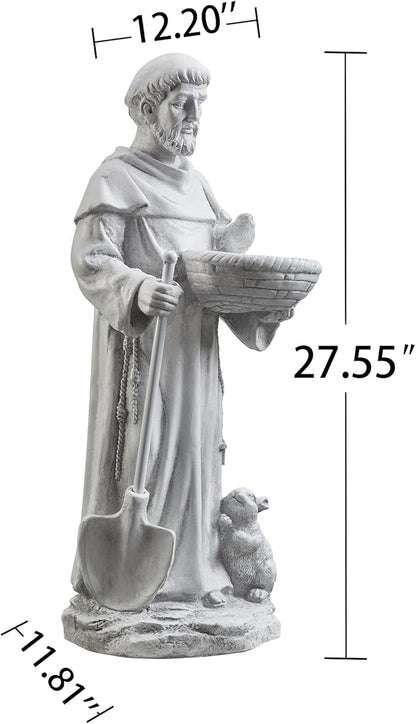 BESBLEE St Francis 28.7Inch Tall Large Garden Outdoor Religious Statue and Sculptures for Home Decor Birdfeeder All Season Yard Patio Lawn Hallway Sculpture Magnesium Oxide Stone