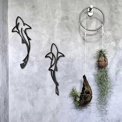 CREATCABIN Black Metal Fish Wall Art Modern Iron Wall Decor Marine Nautical Shark Sculpture Minimalist Hanging Sign Summer Ocean Ornament for Indoor Outdoor Kitchen Bathroom Patio Pool 15.7 x 5.9 Inch