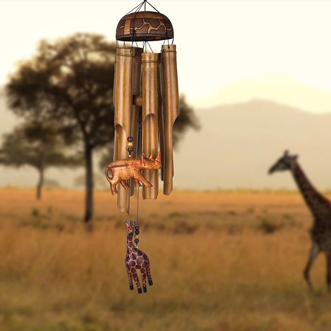 Woodstock Chimes Asli Arts Collection, African Trio Bamboo Chime, 32'' Bamboo Wind Chimes for Outdoor, Patio, Home or Garden Décor (CAT601)