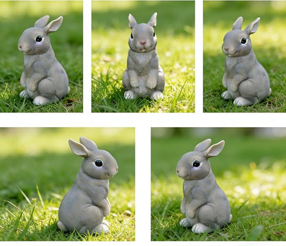 Rabbit Statue Outdoor Decor for Garden, 4.95" Fairy Yard Figurines Home Sculptures for Lawn Patio Front Porch Backyard