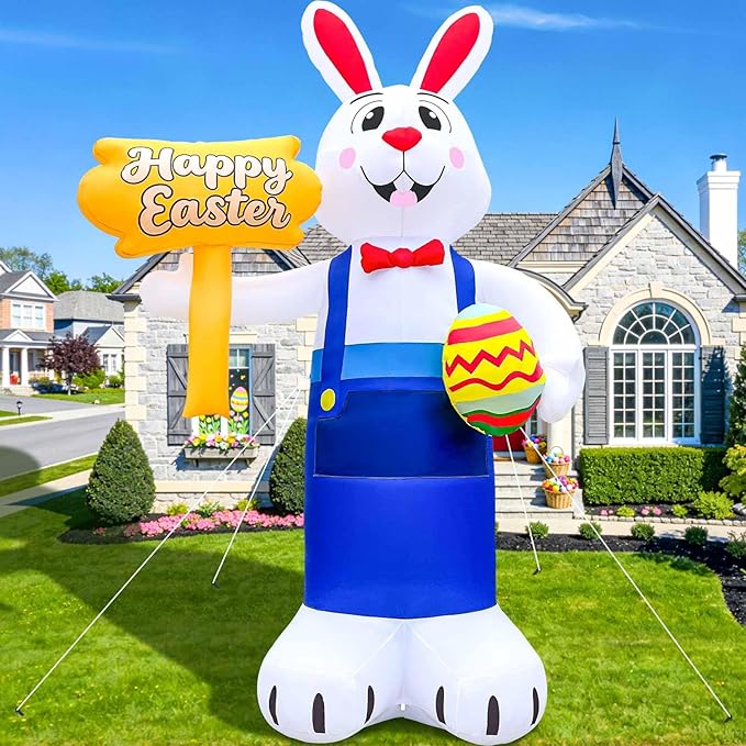 12FT Giant Easter Inflatables Outdoor Decoration Inflatable Bunny Built in LED Lights Bunny Blow Up Yard Decoration for Lawn Garden Holiday Party(with Storage Bag)
