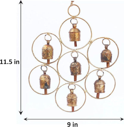 De Kulture Bell Metal Circular Ghantada Wind Chime Hanging Bells for Home Garden Balcony Decor Ideal for New Year Anniversary Birthday Party Decoration (Brown), 9X11.5 (DH) Inches