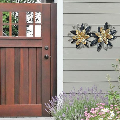 LIFFY Black Wall Decor,15" 3D Multi-layer Metal Flowers Wall Decor, Rustic Modern Floral Sculpture for Indoor Kitchen Bedroom Living Room Office Outdoor Garden Patio