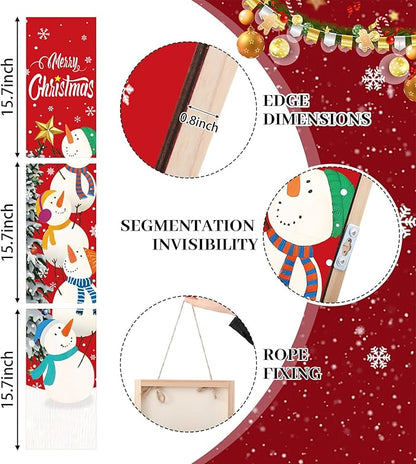 Merry Christmas Wooden Porch Sign 47.3'' Snowman Stack Snowflake Welcome Porch Signs Vertical Standing Xmas Wooden Hanging Decoration for Garden Home Front Door Yard Farmhouse Outdoor Indoor Decor