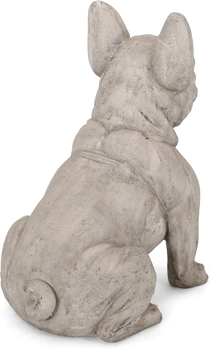 Merax French Bulldog Garden Statue - Outdoor Cast Stone Decor, Rustic White Finish, Weather-Resistant Patio or Yard Art, No Assembly Required