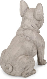 Merax French Bulldog Garden Statue - Outdoor Cast Stone Decor, Rustic White Finish, Weather-Resistant Patio or Yard Art, No Assembly Required