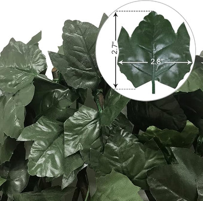LANDGARDEN Artificial Leaf Faux Ivy Expandable/Stretchable Fence Privacy Screen (Single Sided Leaves) (4, Dark Green)