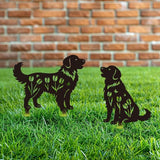 WADORN 2Pcs Golden Retriever Metal Decorative Garden Stakes, Retriever Dog Silhouette Metal Outdoor Statues Flowers Garden Ornament Gifts Black Yard Art Decorations for Outdoor Patio Backyard Walkway