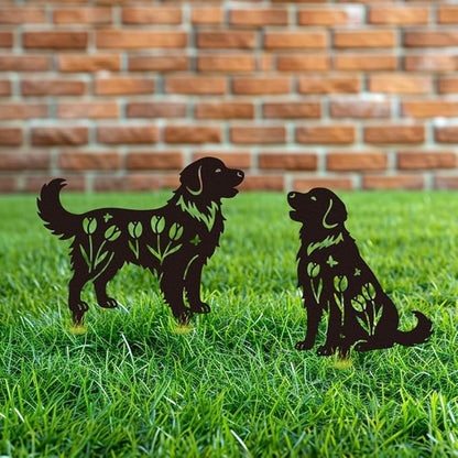 WADORN 2Pcs Golden Retriever Metal Decorative Garden Stakes, Retriever Dog Silhouette Metal Outdoor Statues Flowers Garden Ornament Gifts Black Yard Art Decorations for Outdoor Patio Backyard Walkway